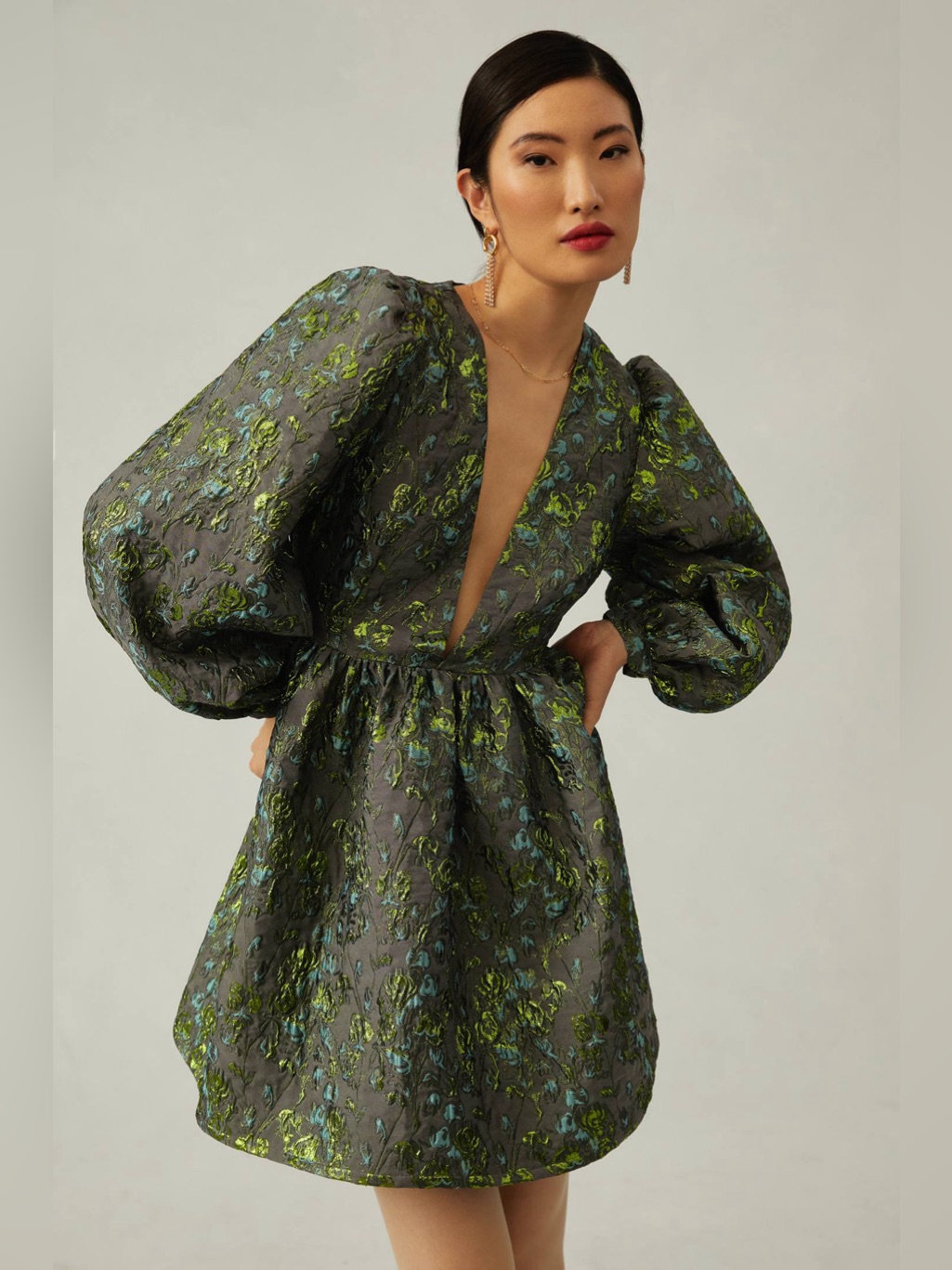 Corey Lynn Calter Deep-V Jacquard Mini Dress